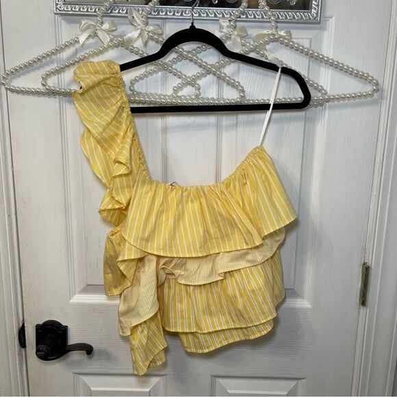 NWT Anthropologie Maeve Ruffled One-Shoulder Yellow Ruffled Top - Picture 8 of 12